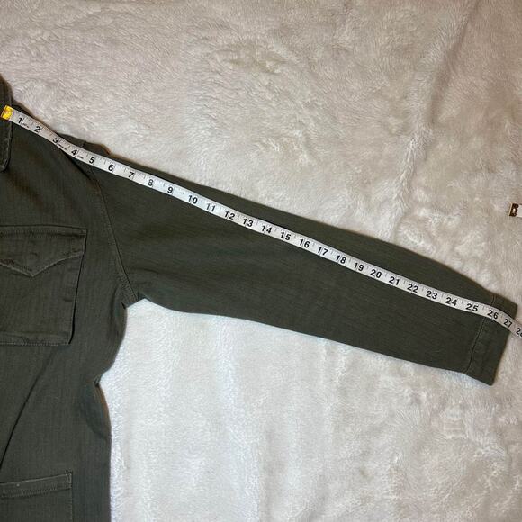 Boom Boom Jeans Green Denim Bomber Utility Jacket Sugar Skull Embellished Size S - Picture 9 of 9